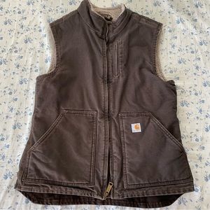 Carhartt Relaxed Fit Washed Duck Sherpa Lined Mock Neck Vest.Brown. Size Small.